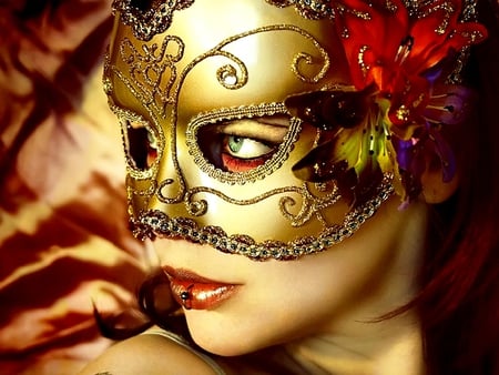 Masquerade Beauty - golden, mask, masquerade, babe