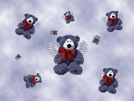 Flying High - flying, clouds, teddy bears, sky