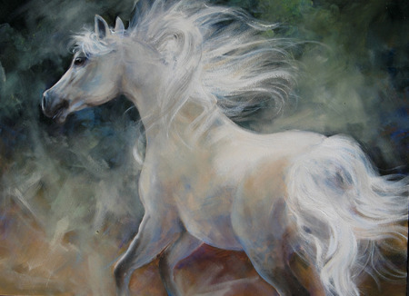 White Arab Horse Painting - horses, painting, animals, fantasy horse, white horse