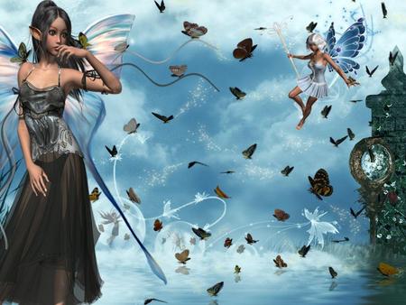 Fairy and butterflies - abstract, fairy, fantasy