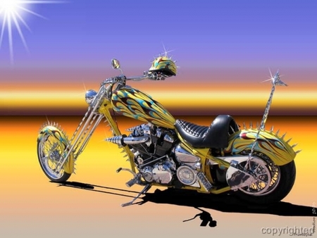 Yellow Chopper - motorcycle, yellow