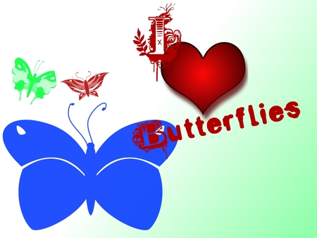 I Love Butterflies - butter, love, i, girl, heart, light, black, butterflyes, white, butterfly, girly, red, beautiful, lightgreen, green