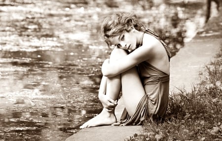 Alone - woman, lake, alone, beautiful