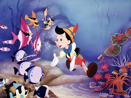 Disney's Pinochio in the Ocean - fish, ocean, pinochio, water