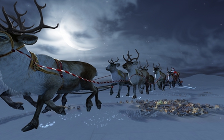 Santa - moon, snow, presents, rudolph, christmas, santa, nature, 3d, reindeer