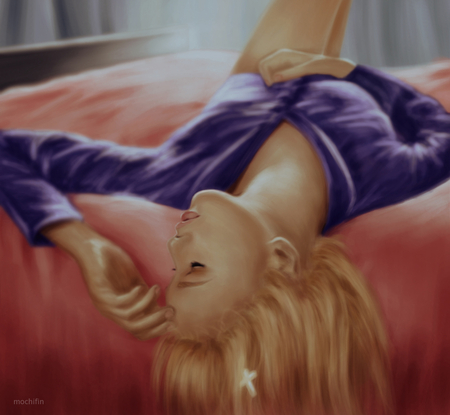 Sleeping Beauty - woman, bed, girl, female, lone, long hair, anime girl, blonde hair, anime