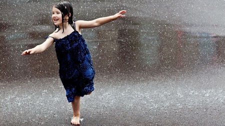 Pitter Patter Raindrops - fun, raindrops, rain, girl, blue dress, pitter patter