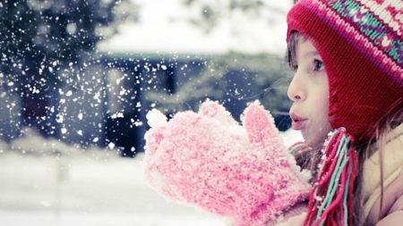 Cool Winter Breeze - breeze, winter, snowing, sweater, girl, snow, cool, gloves