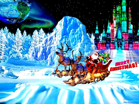 MERRY CHRISTMAS - 2012, galaxies, snow, god, mountain, space, christmas, planets, ice, world, merry christmas, castle