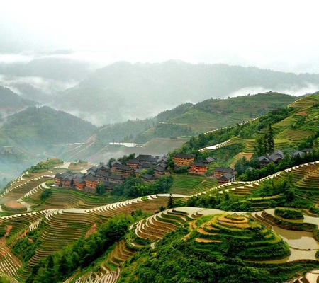 Beautiful Mountain Terrace - landscape, terrace, nature, view, mountian, forest, scenery, ights, green, house, sights, scene