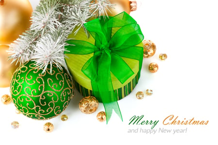 Happy Holidays!!! - new year, beauty, xmas, magic, photography, magic christmas, christmas decoration, white, balls, box, pretty, decorations, green ball, holiday, green, ribbon, christmas gift, ball, lovely, christmas, happy new year, christmas balls, merry christmas, green balls, beautiful, colors, decoration