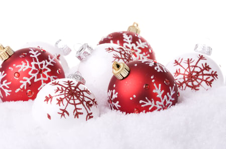 Christmas balls - pretty, christmas balls, snow, photo, holiday, red, merry christmas, nice, winter, ball, beautiful, balls, beauty, colors, lovely, cool, christmas, white, snowflake