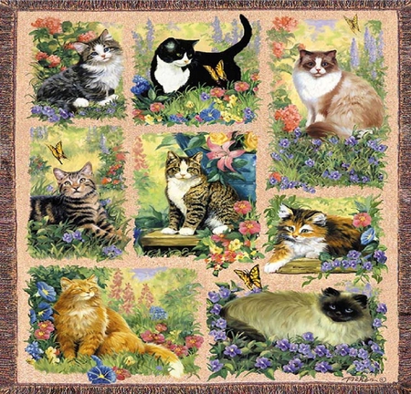 Cat Afghan. - animal, afghan, painting, cat