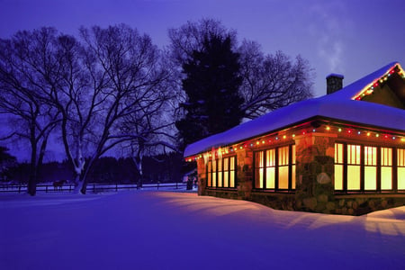 Christmas warmth - christmas, warmth, winter, nature, lights, snow, cozy, home