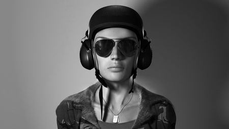 PILOT - sunglas, woman, photography, digital art, bw, cool, army, pilot