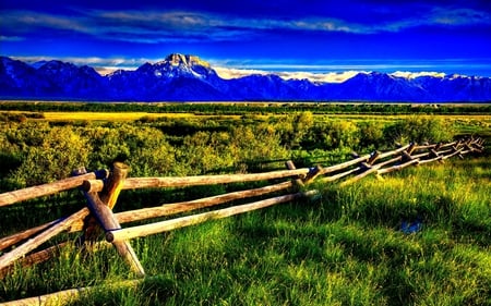 FENCE FOR NATURE - valley, fence, mountains, field, grass