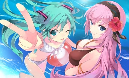 Vocaloid - vocaloid, anime, miku, bikini, flower, luka