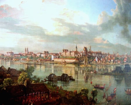 Bernardo Bellotto - View of Warsaw from Praga - river, landscape, city, 18th century