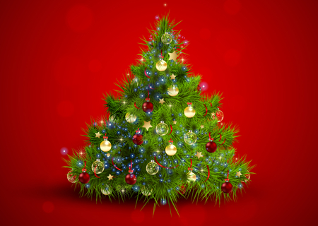 Christmas Tree - beauty, nice, delicate, balls, pretty, cool, green, holiday, stars, ball, lovely, christmas, happy new year, christmas tree, star, merry christmas, red, beautiful, colors, photo