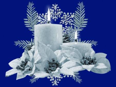 CANDLELIGHT CHRISTMAS - flowers, christmas, white, blue, flame, candles