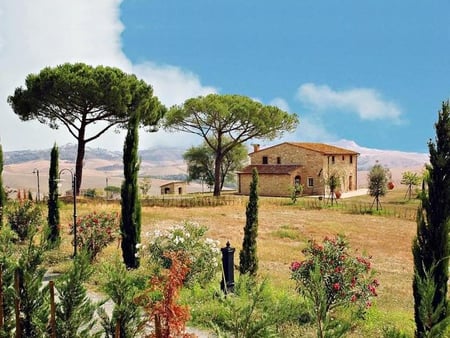 Small Villa near Casciana Terme, Tuscany - bushes, home, tree, sky