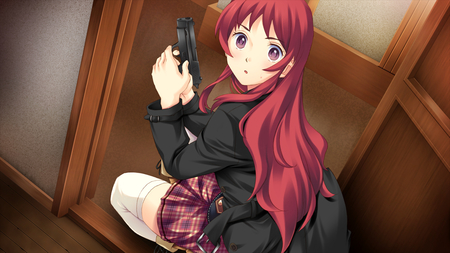 girl with gun - anime, girls, cute, other