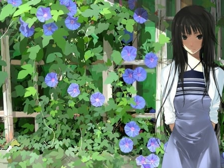 Cute anime girl - girl, anime, flower, doll