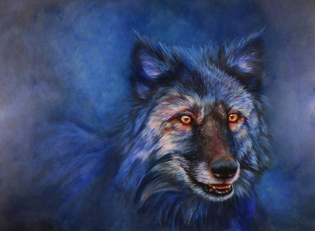 Out Of The Night - abstract, animal, art work, wolf, animals, wolves