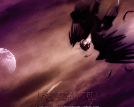 falling angel - fallen angel, moon, angel, dark, sky