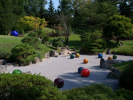 Glass on the Sand - trees, glass, orbs, sand, photo