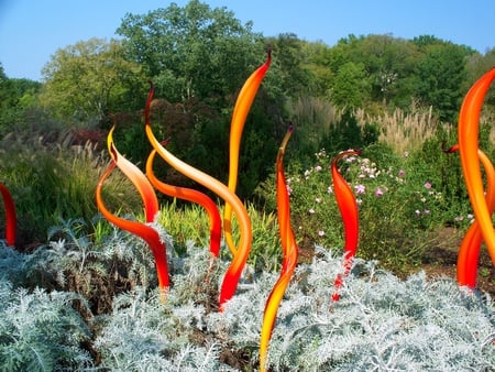 Glass Flowers - yellows, art, abstract, glass, reds