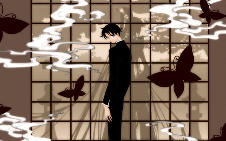 Yuuko and Watanuki - witch, anime, clamp, butterfly, smoke, shadow