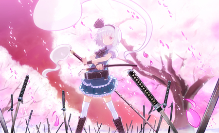 touhou - ghost, touhou, sakura, swords, anime