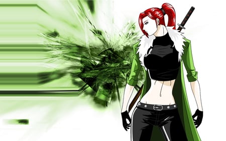 Ready to Fight - action, anime, green, red head