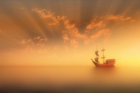 old boat at heaven - nice, sky, sail, clouds, water, boat