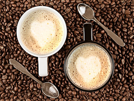 For you and me - spoon, heart, delicious, coffee, hot, love, tasty, drink, coffee beans, a cup of coffee, cup