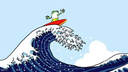 GREENFROGGY1 Surfing the Net - sea, board, frog, surfing