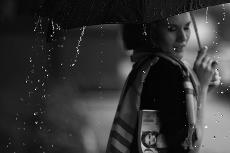 RAINY DAY - umbrella, woman, photography, rain, bw, drops, portrait, beauty