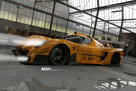 supercar - orange, mid engine, black alloys, two seater, lights