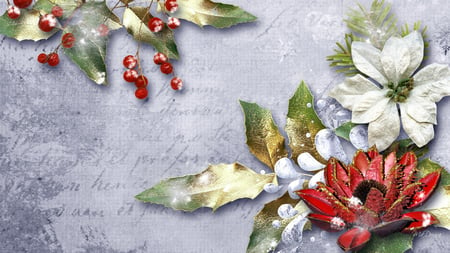 Decorations by Nature - winter, berries, christmas, nature, snow, frost, leaves, poinsettia, flowers, feliz navidad, firefox persona