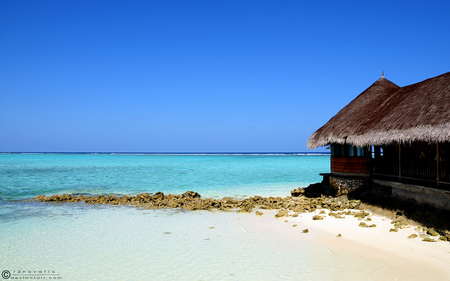 the beach - river, hut, stones, beautiful