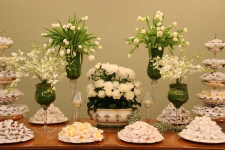 White Table - candies, wedding, flowers, still life