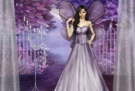 CANDLELIT COURTYARD - female, wings, fairy, courtyard, dress, candlelit