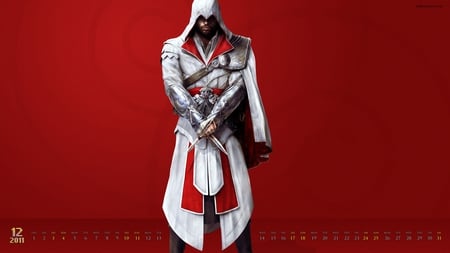 assassin's creed calendar - december, assassins creed, ezio, red, calendar