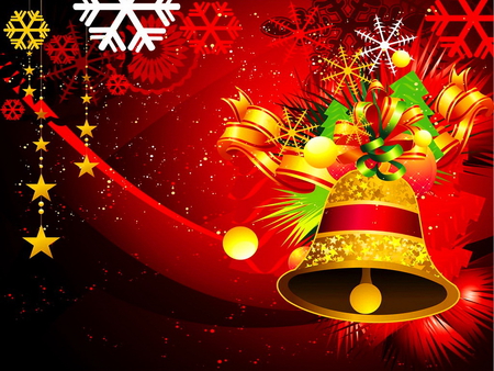 Christmas bell - christmas, holiday, new year, red, stars, bell