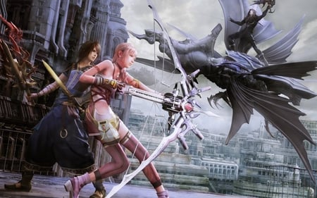 Lighting - pretty, female, final fantasy xiii - 2, pink, final fantasy, dragon, final fantasy 13 - 2, face, adventure, action, video game, final fantasy 13, fighters, hot, teen, digital art, sword, beauty, hair, cg, cute, sexy, bow, anime, warrior, blonde, eye, final fantasy xiii, final fantasy 13-2, hd, lighting, game, tifa, archer, beautiful, girl, lovely, arrow, fantasy, enemy, hero