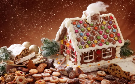 Gingerbread House - sweets, new year, xmas, magic, 2012, white, holiday, food, yummy, happy new year, cake, holidays, december, snow, beautiful, gingerbread house, sweet, dessert, beauty, happy holidays, photography, magic christmas, gingerbread houses, cookies, gingerbread, pretty, green, festive, house, tree, cute, houses, winter, lovely, christmas, candy, abstract, merry christmas, red, colors, cristmas