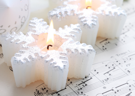 Merry Christmas! - pretty, elegantly, amazing, photo, music notes, music, holiday, merry christmas, candles, nice, notes, delicate, winter, beautiful, photography, candle, beauty, colors, lovely, cool, still life, harmony, christmas, white, snowflake, soft