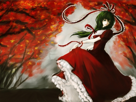 Autumn anime girl - autumn, doll, girl, anime, tree, fantasy