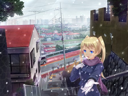 Anime girl looking the city - doll, anime, girl, fantasy